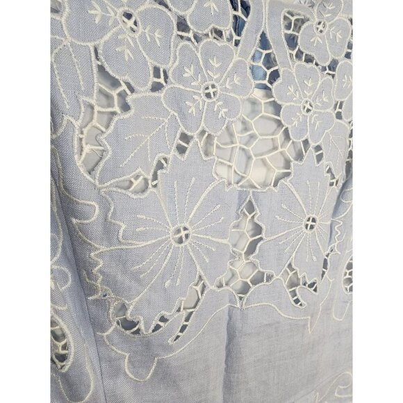J. Peterman Dress Sheath Ice Blue 100% Linen Cutout Lace Floral Size 10 - Picture 5 of 6